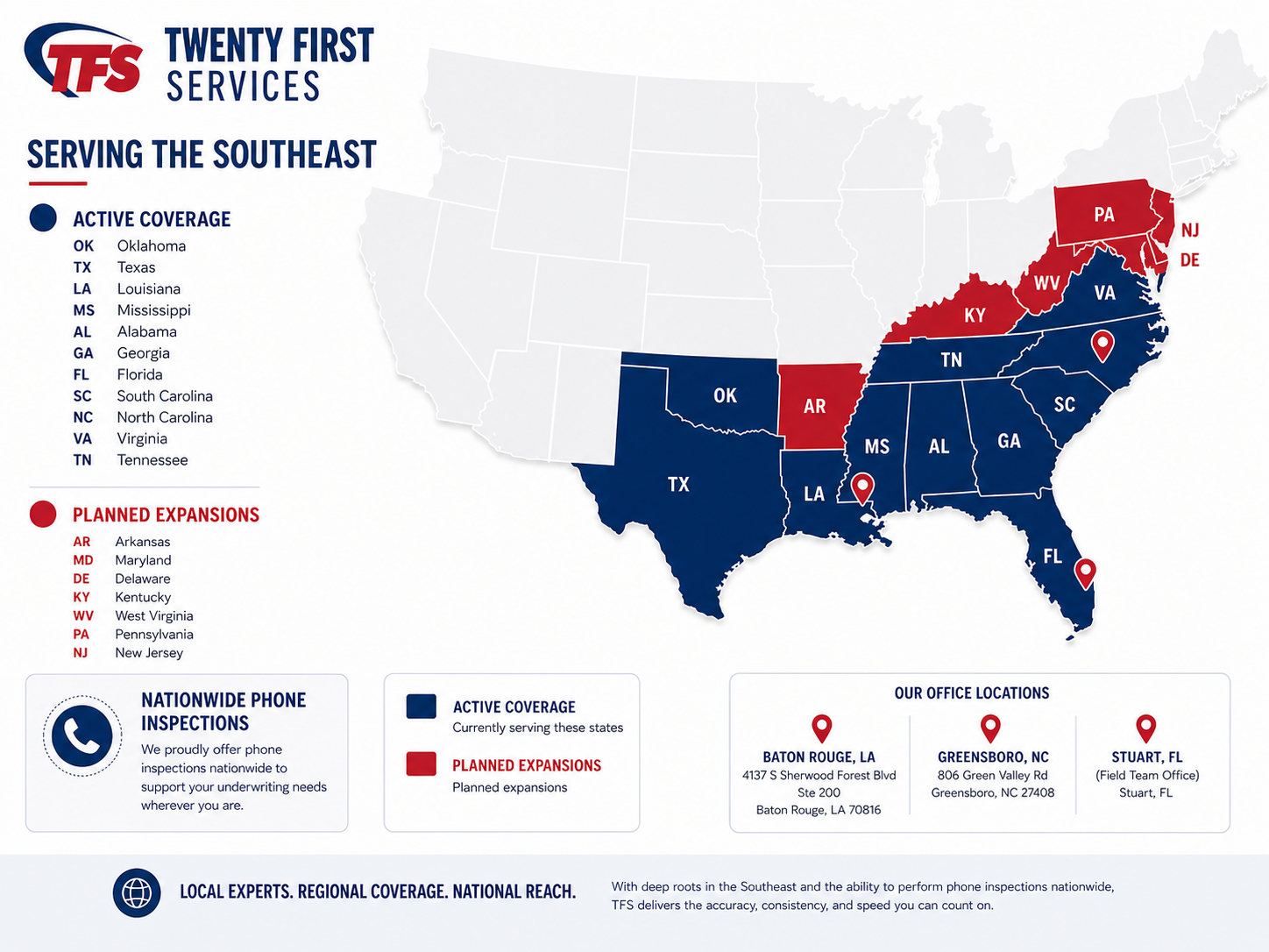 Twenty First Services coverage territory map